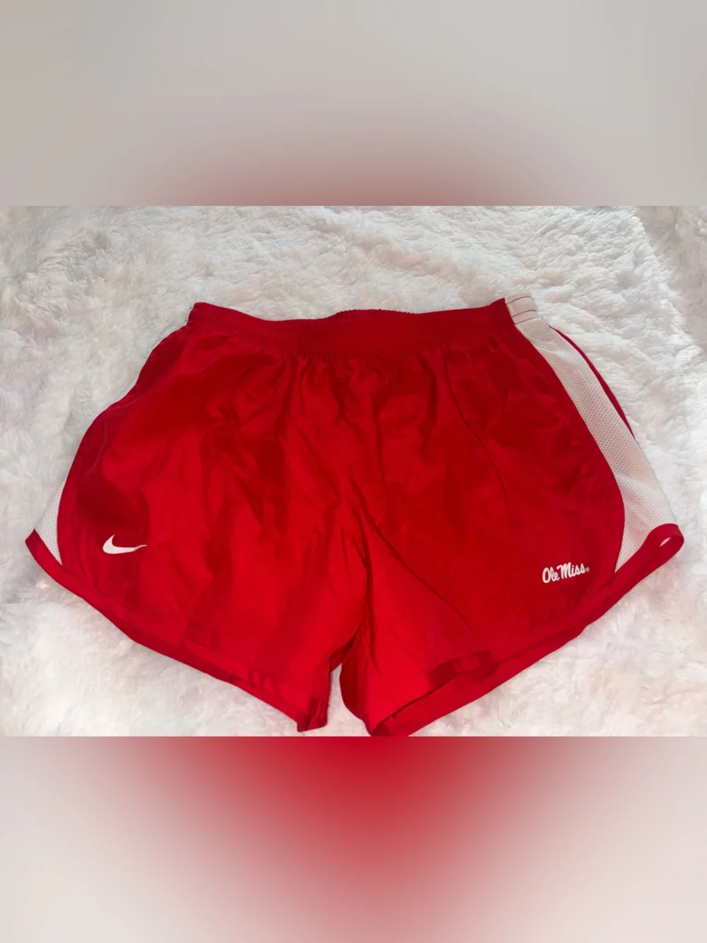 Nike Red Women's Athletic Shorts with White Mesh Trim